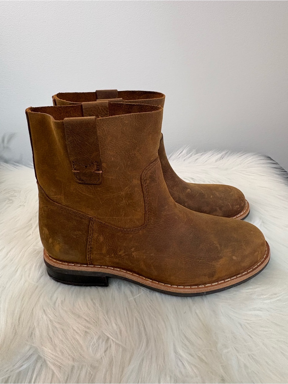 Roots Women's Brown Leather Ankle Pull-On Booties